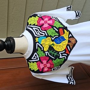 VINTAGE MUZZO CLUB DUCK TOP SHIRT TURTLE NECK FLORAL L 42 SOFT EMBROIDERY